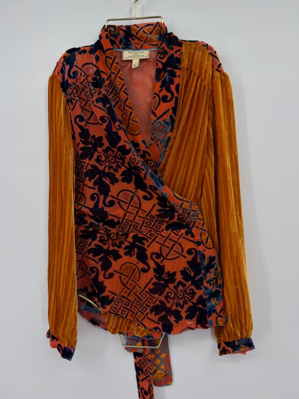 Anthropologie Moulinette Soeurs Silk Blend Velvet Wrap Boho Statement Top S